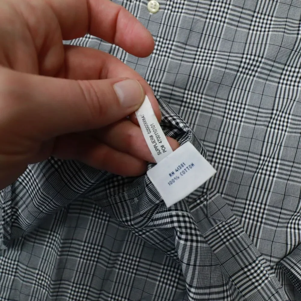 Polo Ralph Lauren Men's Black White Plaid Non-Iron Button‎ Up Shirt size Small